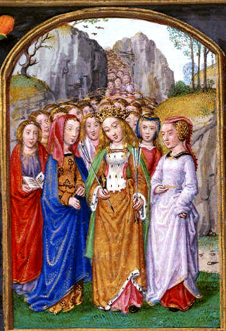 St. Ursula and the 11,000 Virgins painting by Master of James IV of Scotland, manuscript illustration British Library Add. 18851, folio 474v. circa 1490-97
