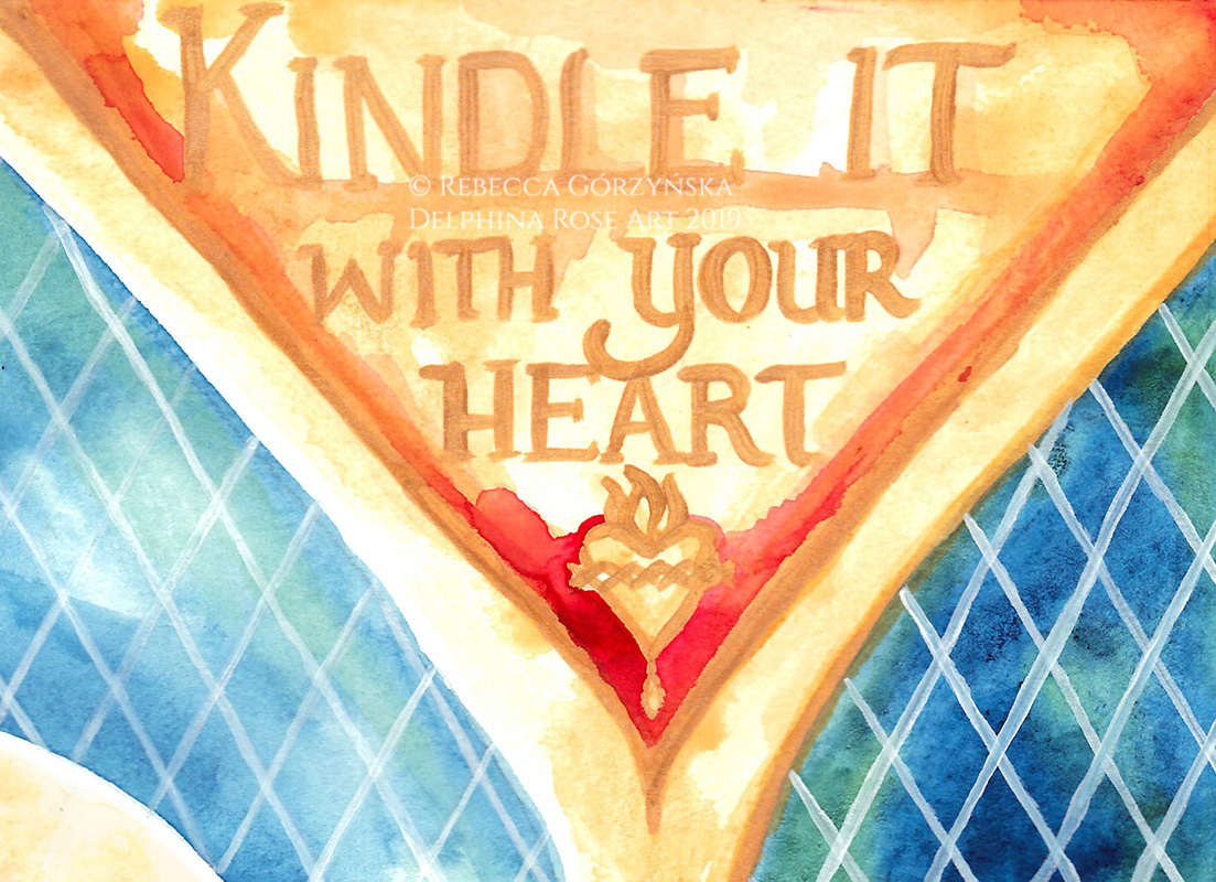watercolor gold and blue text - Kindle it with your heart