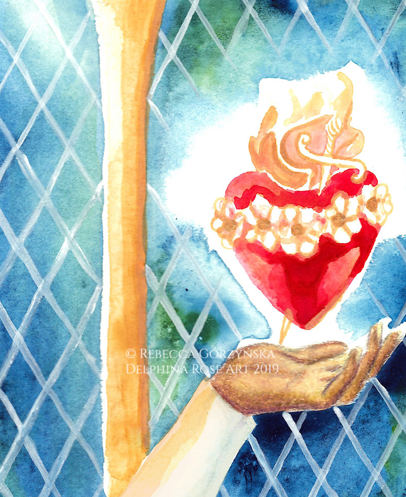 watercolor immaculate heart blue stained glass window