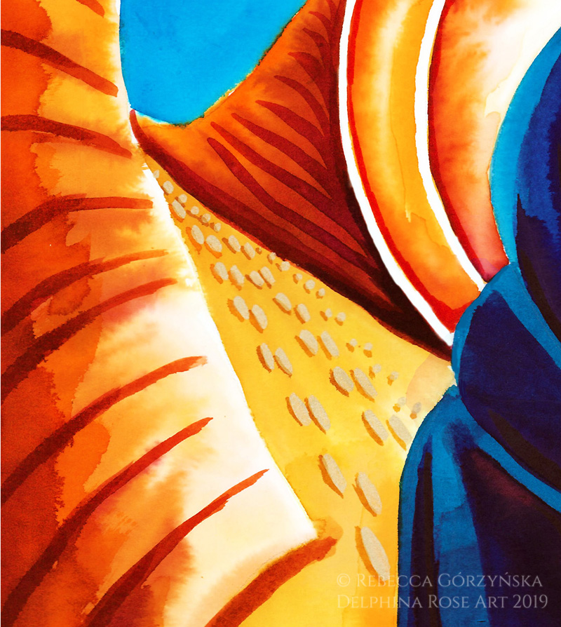 detail watercolor orange desert rocks blue cloak halo