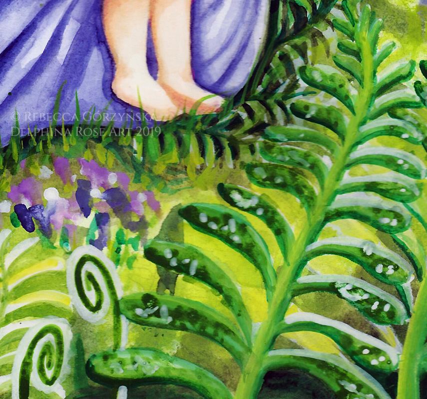 watercolor baby feet green ferns