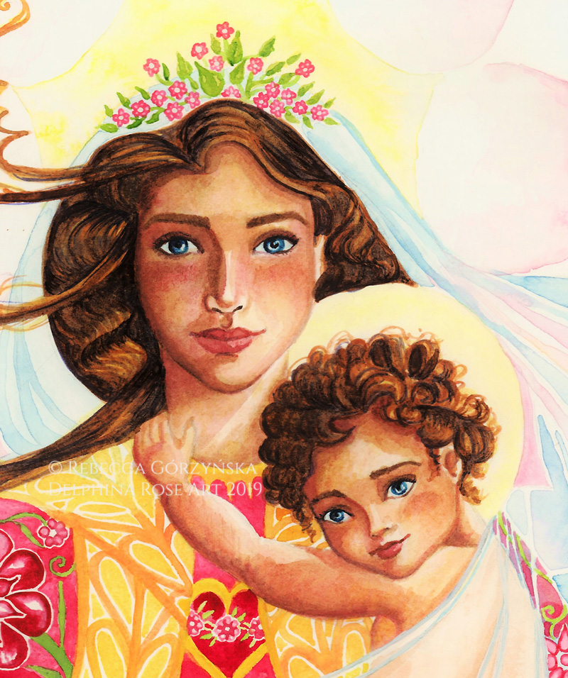 Madonna and Child Mystical Rose pink dress