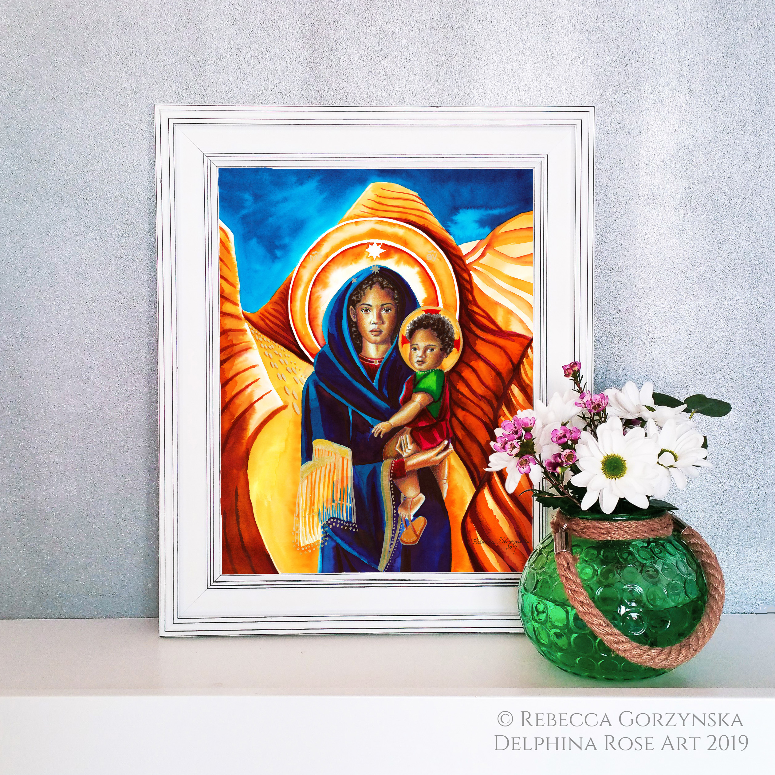 perpetual help - madonna and child in orange desert