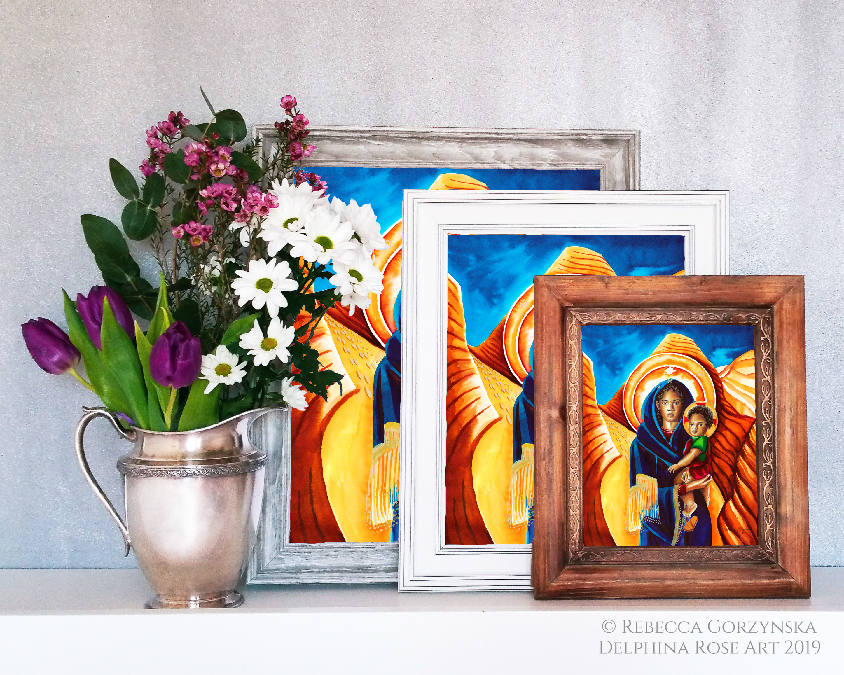 perpetual help - madonna and child in orange desert