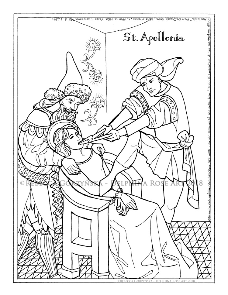 line art coloring page Saint Apollonia