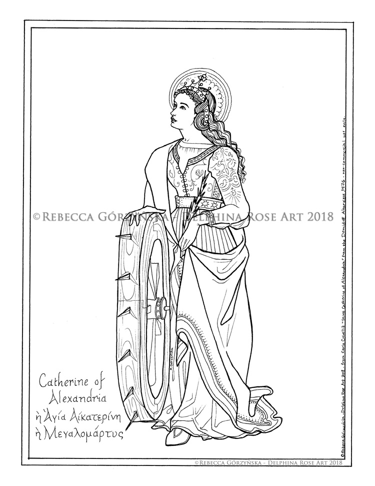 line art coloring page Saint Catherine of Alexandria