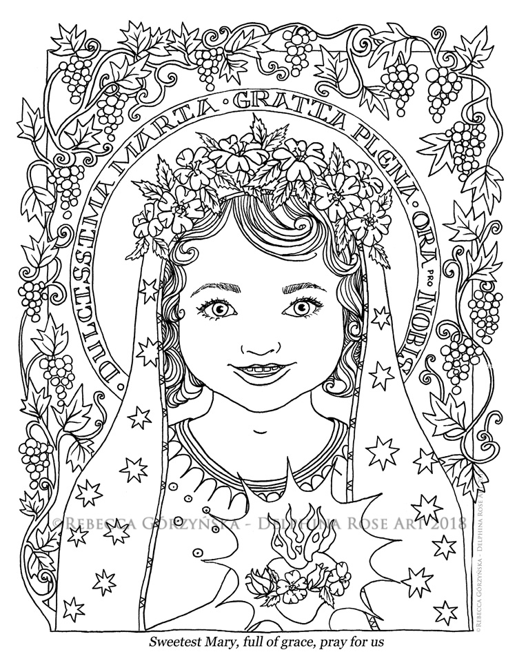 line art coloring page child Mary
