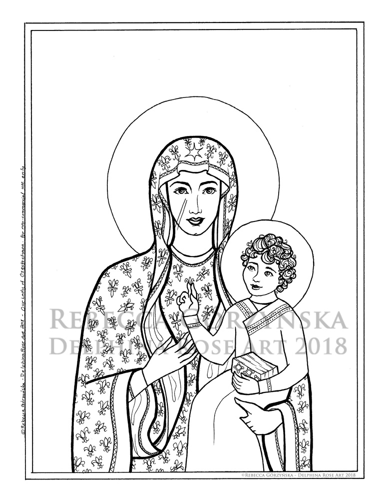 line art coloring page - Our Lady of Czestochowa