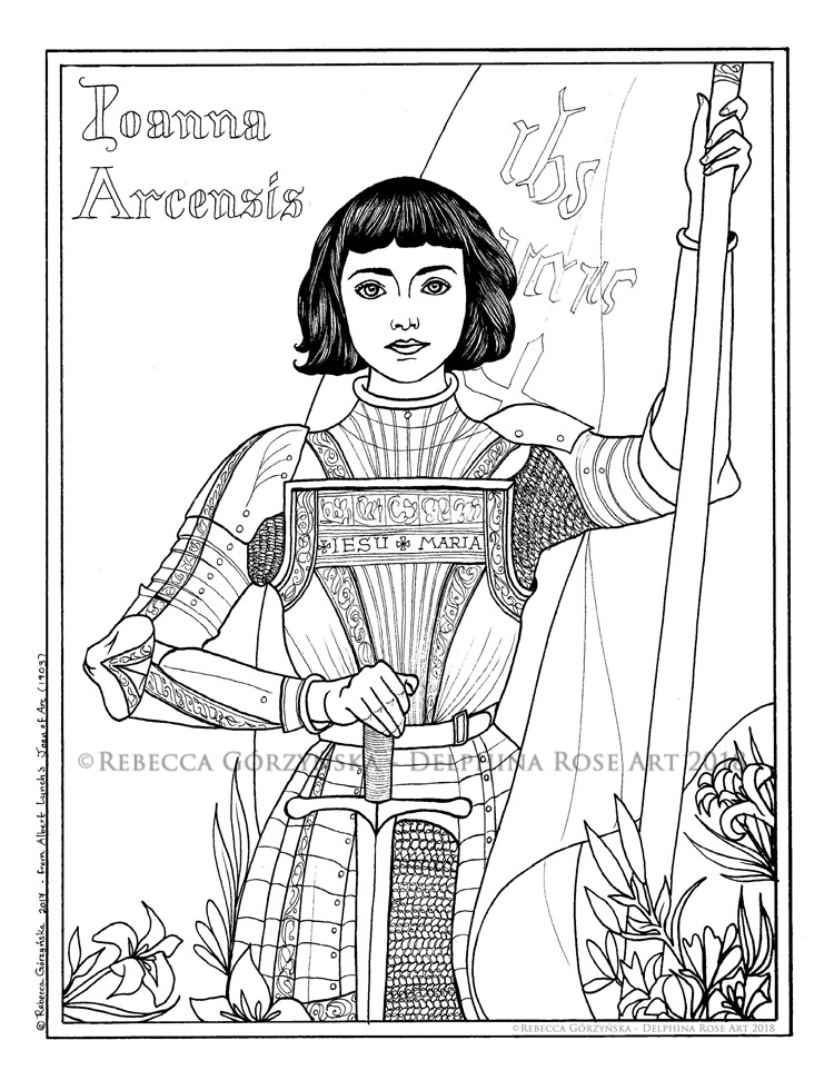 line art coloring page Joan of Arc