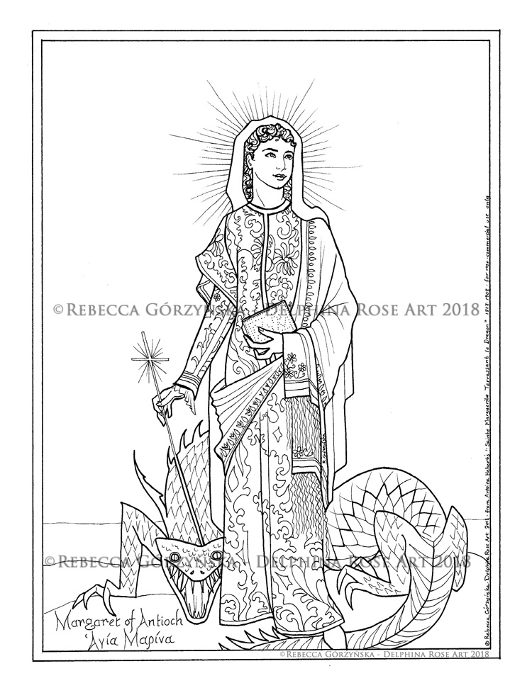 line art coloring page Saint Margaret of Antioch