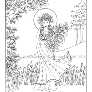 line art coloring page May Queen