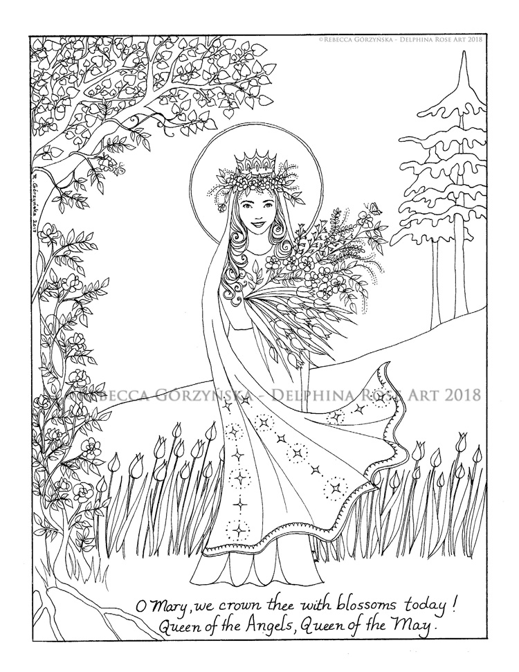 line art coloring page May Queen