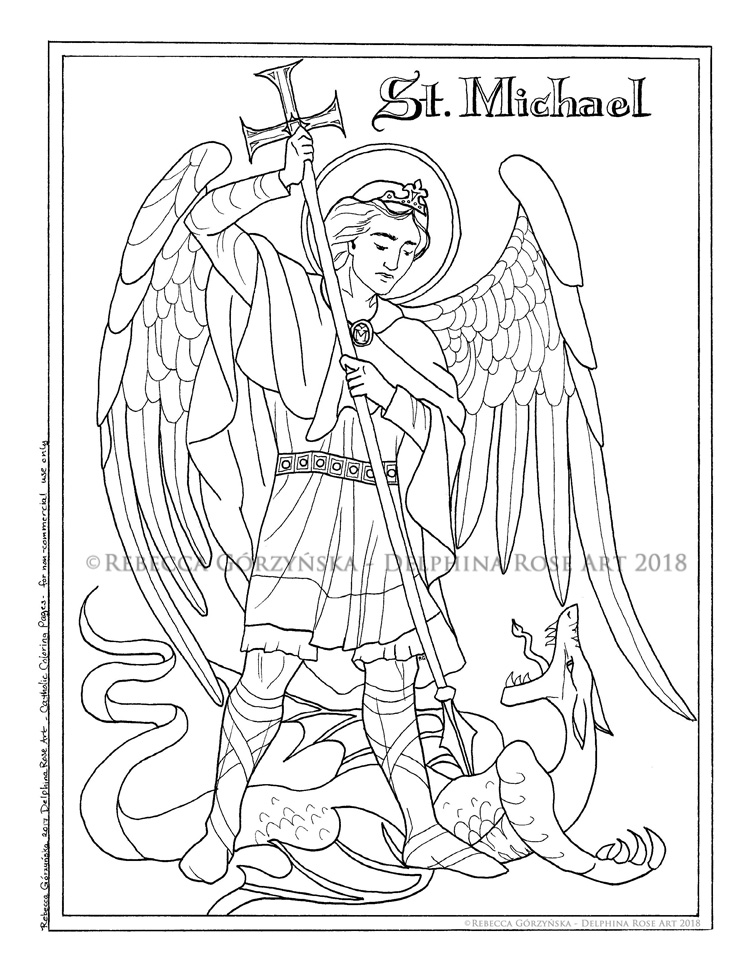 line art coloring page Michael the Archangel