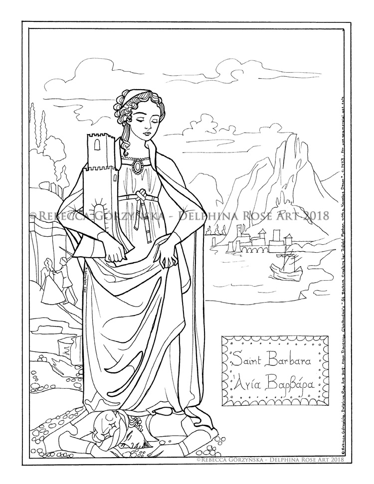 line art coloring page Saint Barbara
