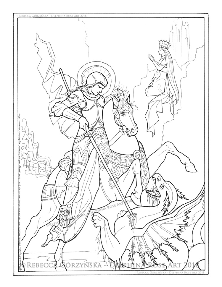 line art coloring page Saint George
