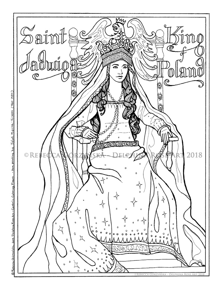 line art coloring page Saint Jadwiga of Poland