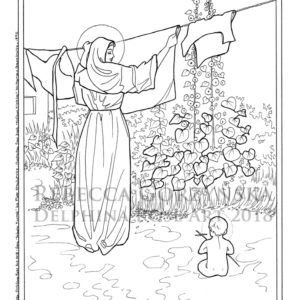 line art coloring page Madonna and Child laundry