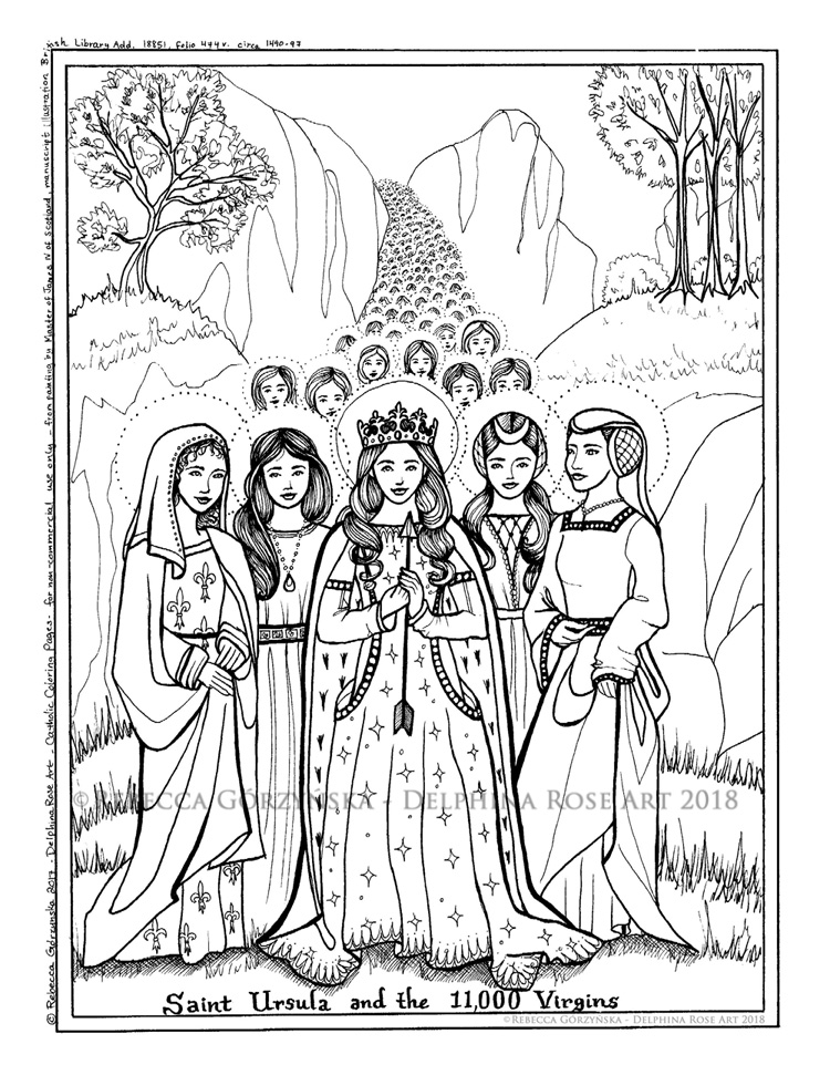line art coloring page Saint Ursula and the 11,000 Virgins