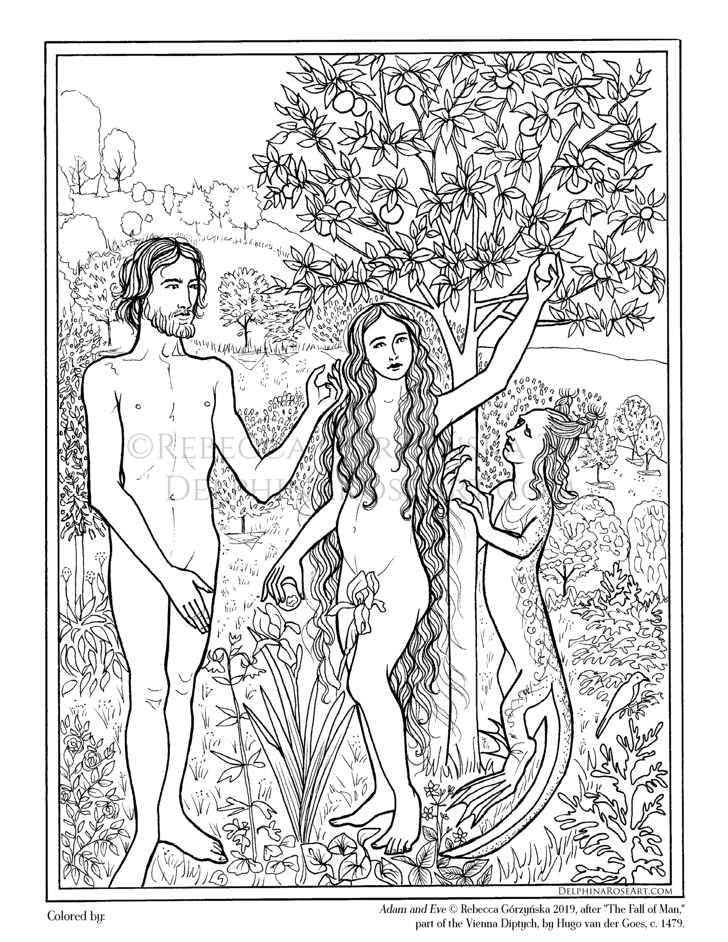 Adam and Eve coloring page Fall of Man van der Goes