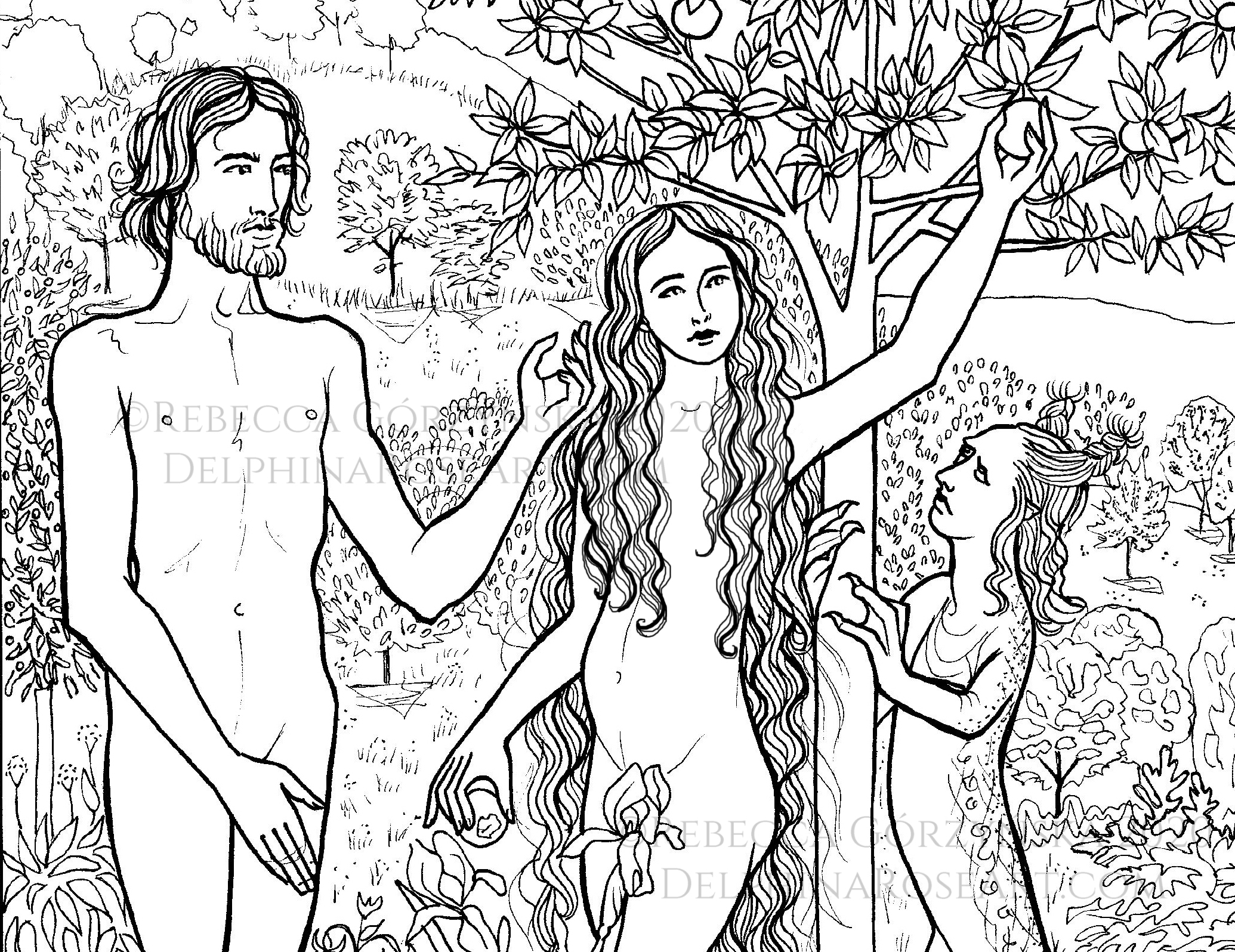 Adam and Eve coloring page Fall of Man van der Goes