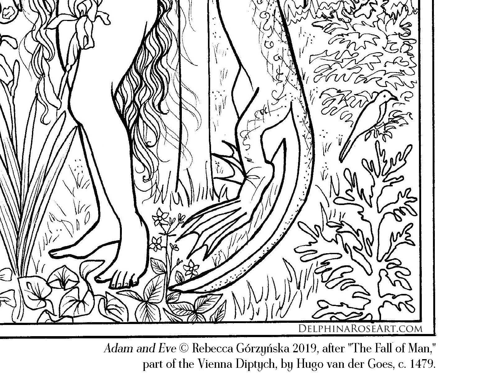 Adam and Eve coloring page Fall of Man van der Goes