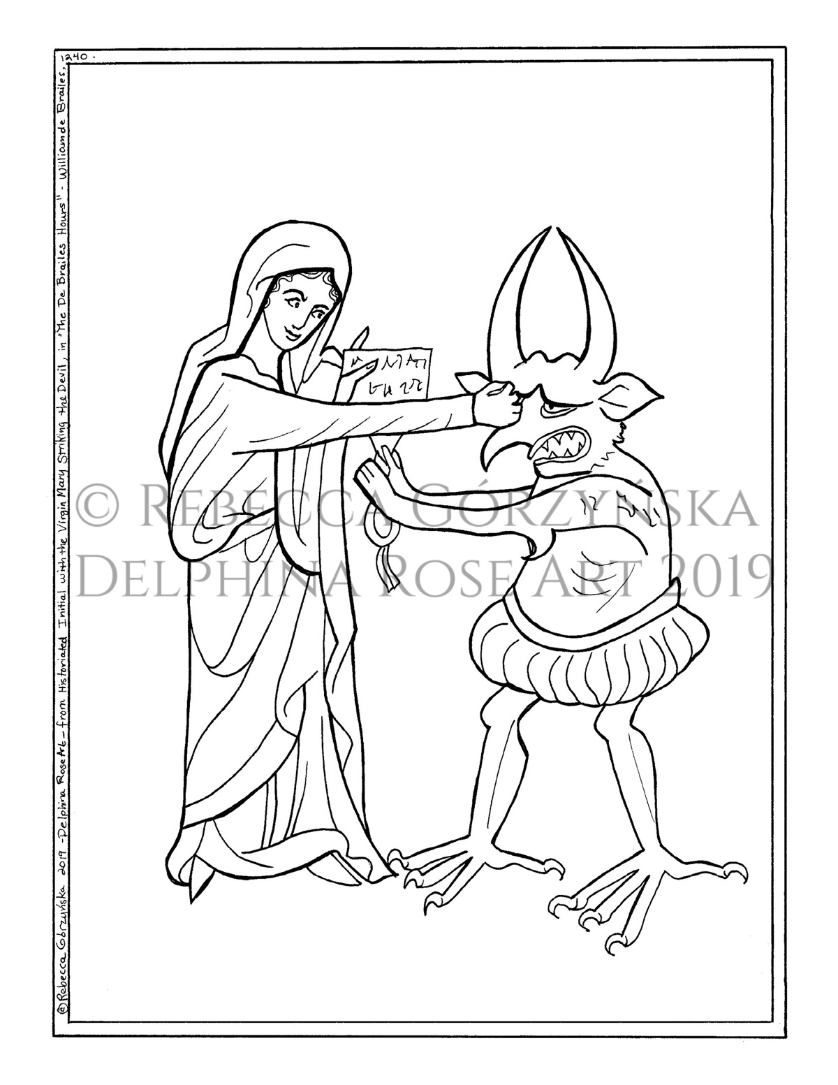 Mary punching Devil coloring page