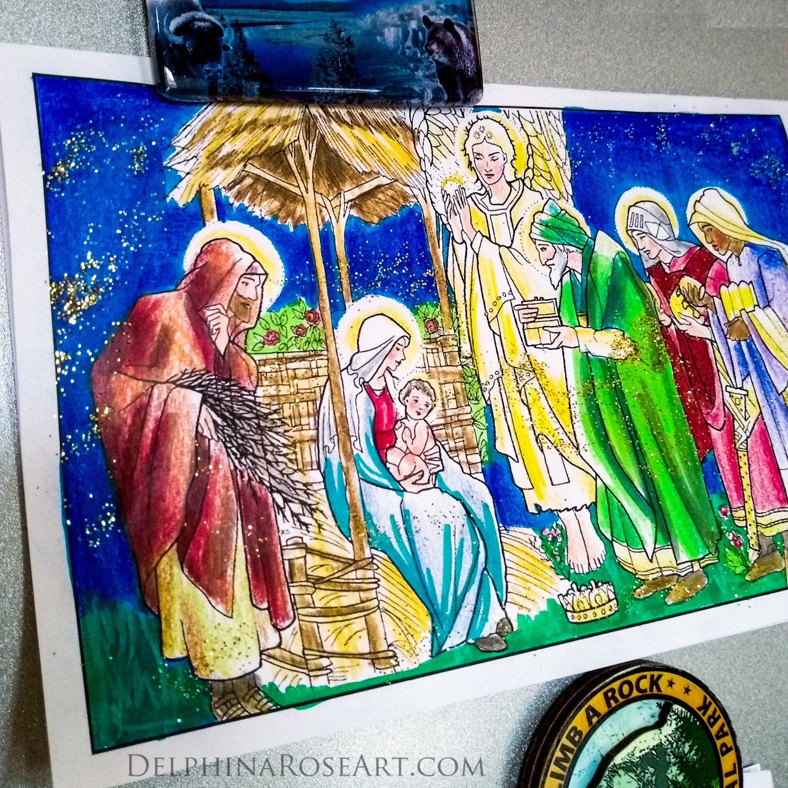 christmas coloring card - Adoration of the Magi
