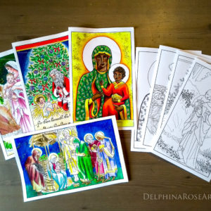 Printable PDF Christmas coloring cards - Christian religious designs