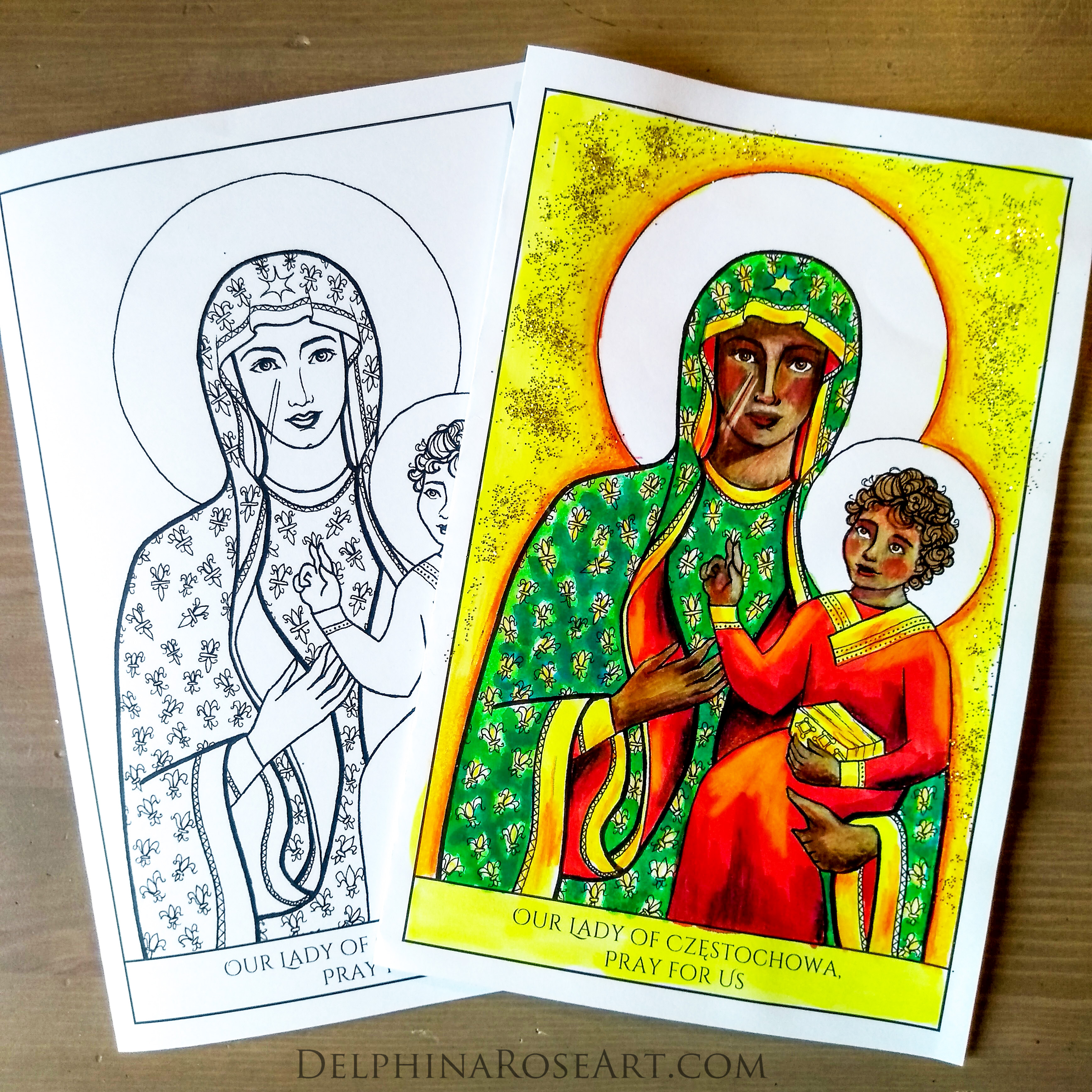 christmas coloring card - Our lady of czestochowa