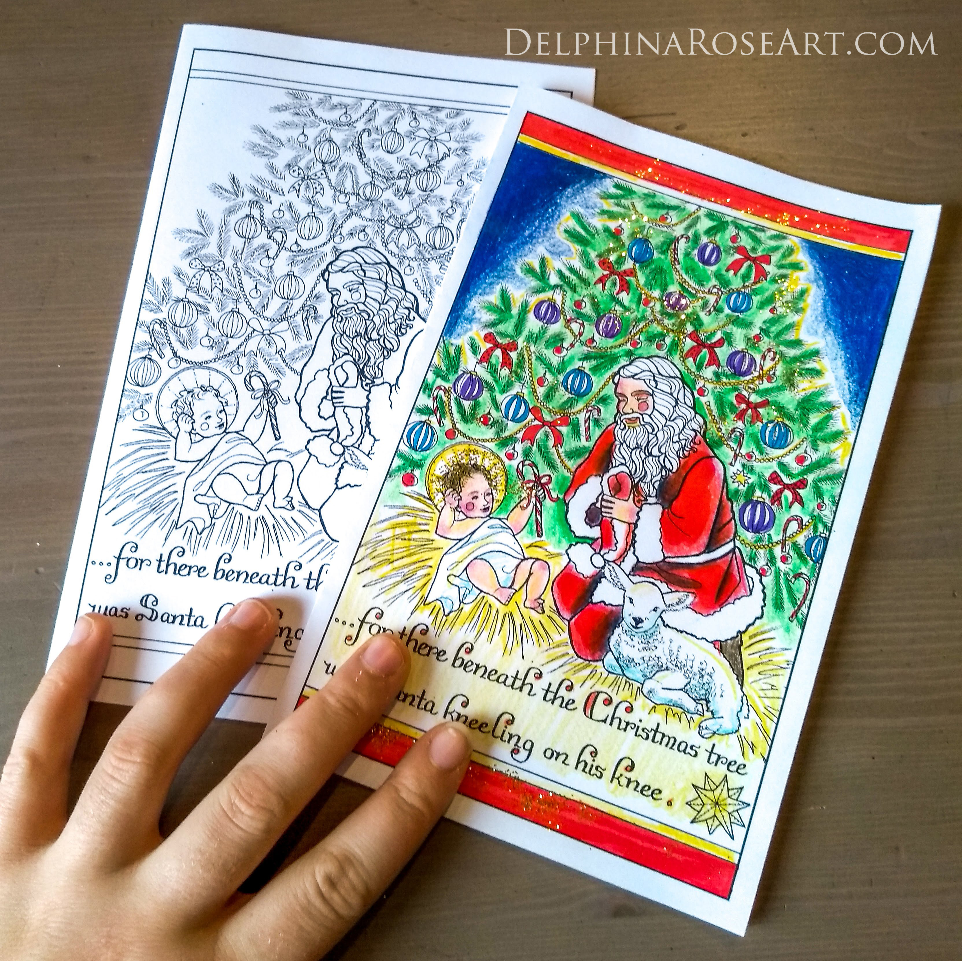 Christmas coloring card - kneeling Santa