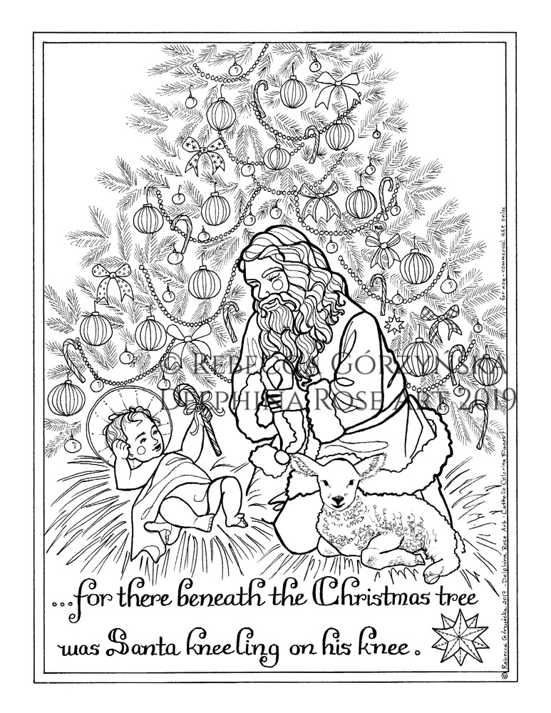 Kneeling Santa coloring page