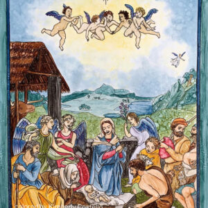 adoration of the shepherds Bronzino coloring page, version colored by Kimberly Costello