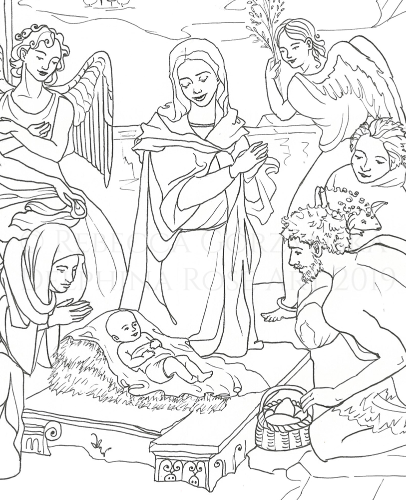 adoration of the shepherds Bronzino coloring page, DETAIL
