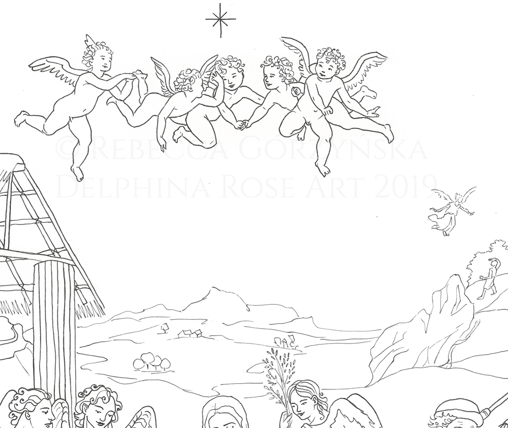 adoration of the shepherds Bronzino coloring page, DETAIL 2