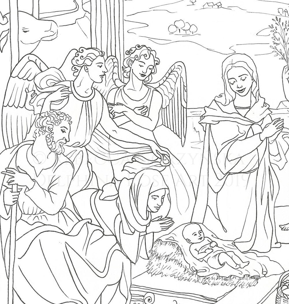 adoration of the shepherds Bronzino coloring page, DETAIL 3