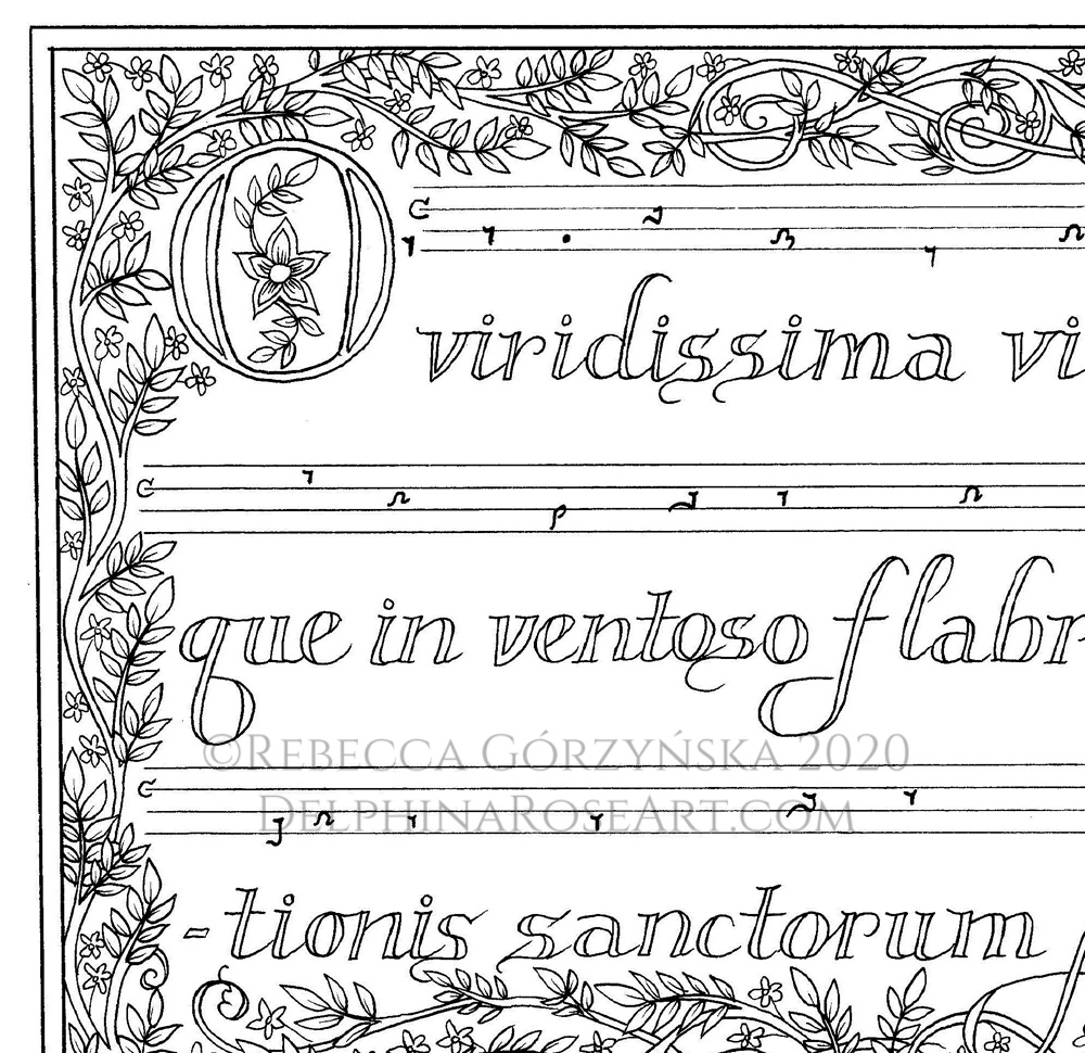 O Viridissima Virga chant - PDF calligraphy coloring page - Image 2