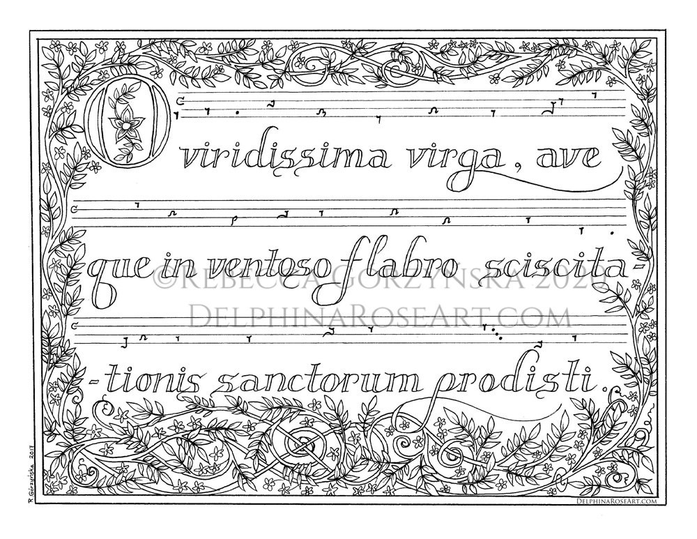 O Viridissima Virga chant - PDF calligraphy coloring page