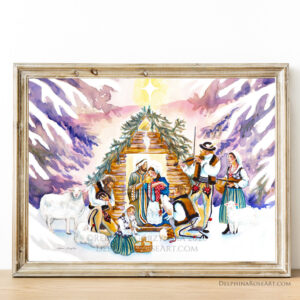 Adoration of the Shepherds print in frame on white background