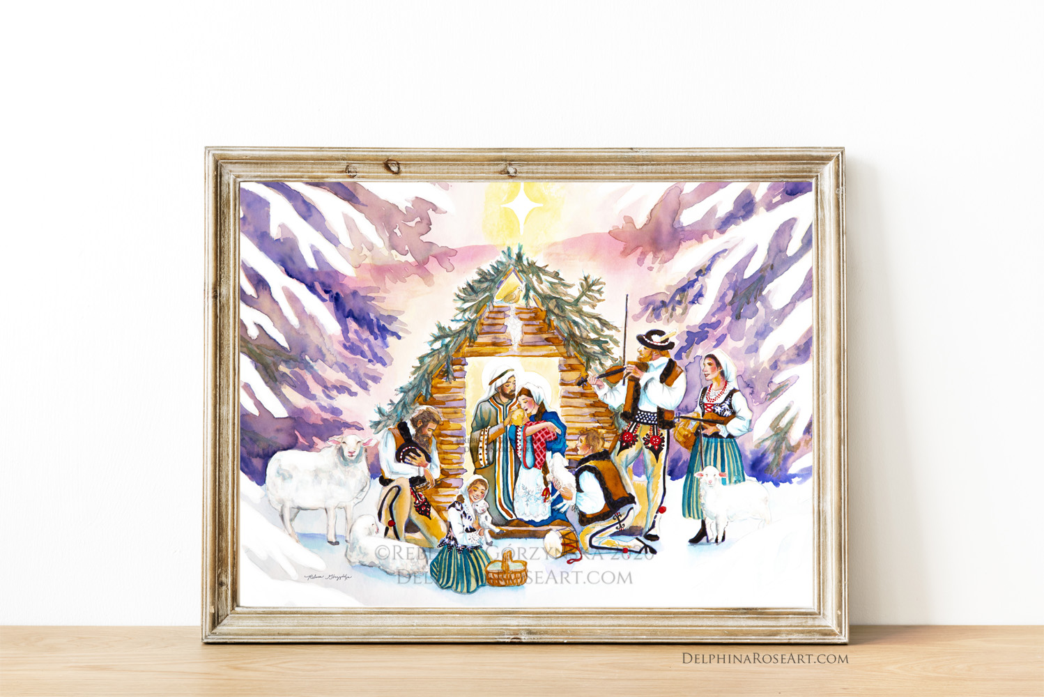 Adoration of the Shepherds print in frame on white background