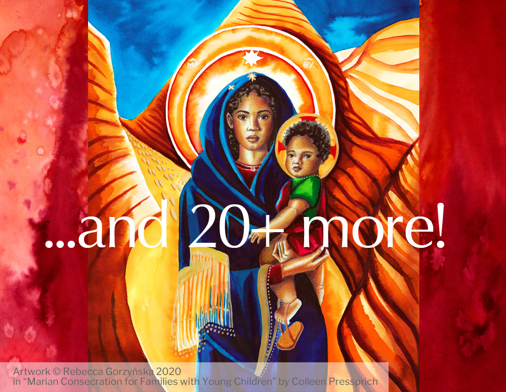 Illustration copyright Rebecca Gorzynska 2020. For "Marian Consecration for Families with Young Children" by Colleen Pressprich.