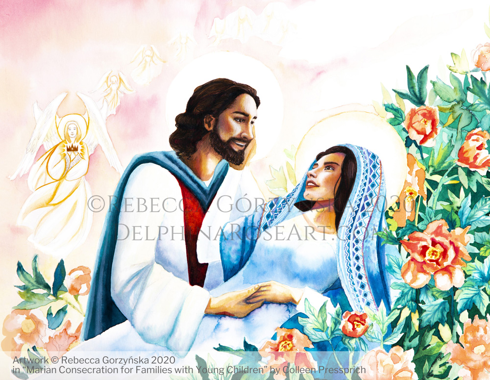 "The Awakening" Illustration copyright Rebecca Gorzynska 2020. For "Marian Consecration for Families with Young Children" by Colleen Pressprich.