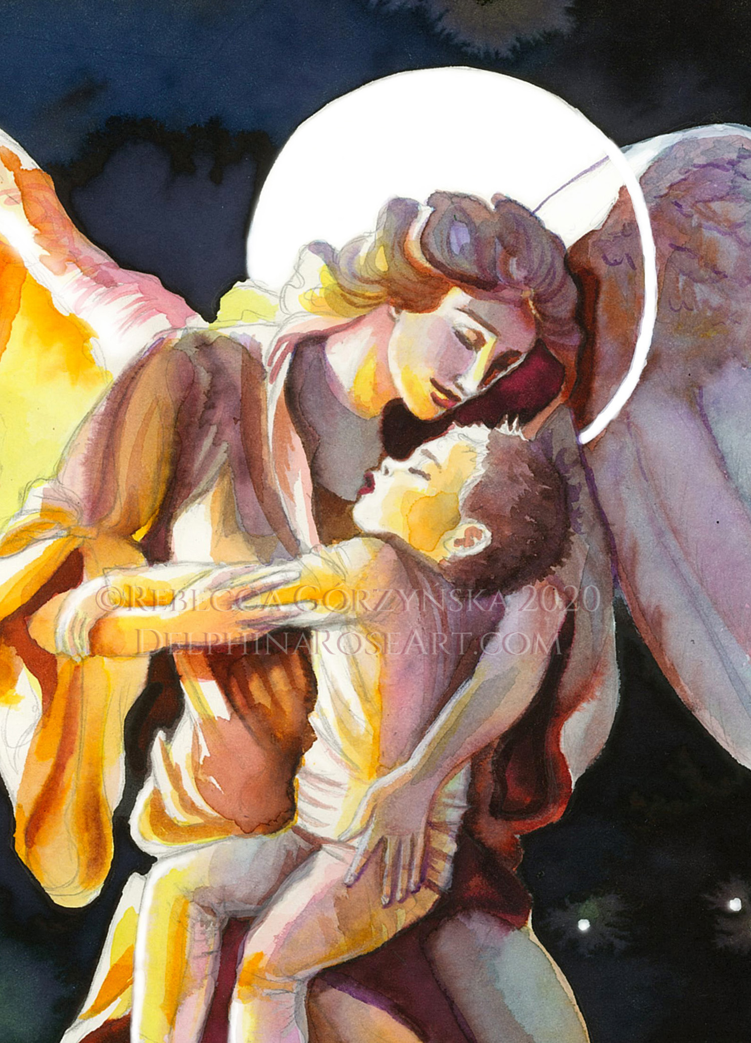 Guardian Angel holding sleeping boy print