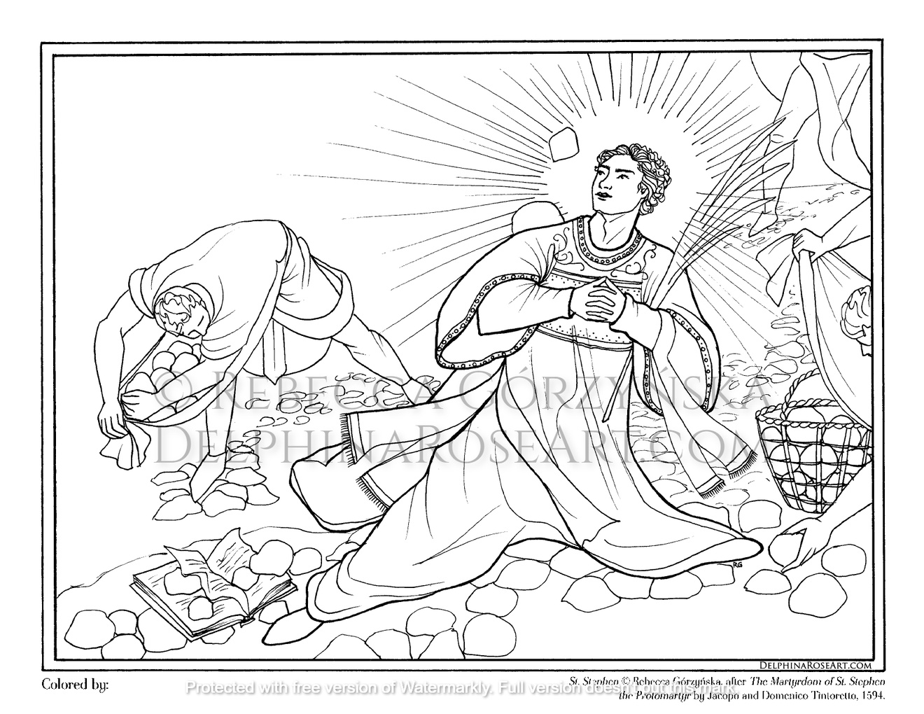St. Stephen coloring page based on Tintoretto painting