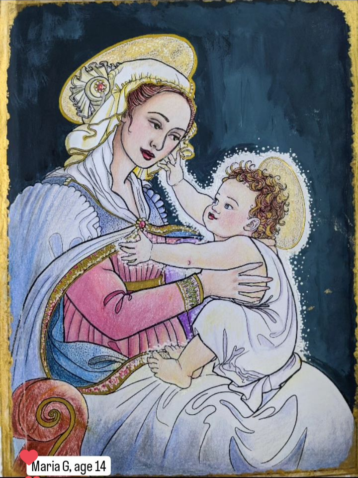 One of the winning entries from the 2023 Christmas Coloring Contest. Colored by Maria G, age 14